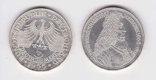 BRD Gedenk Münze 5 Mark Markgraf von Baden 1955 vz (108288)