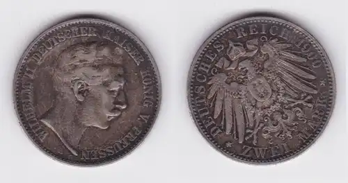 2 Mark Silbermünze Preussen Kaiser Wilhelm II 1900 Jäger 102  (116232)