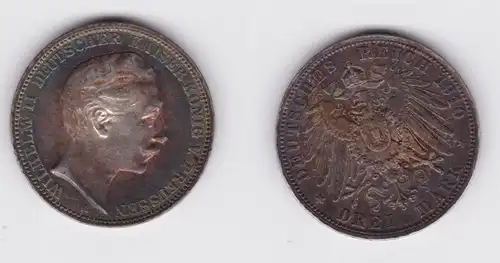3 Mark Silbermünze Preussen Kaiser Wilhelm II 1910 Jäger 103 vz+ (118175