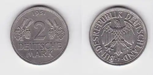2 Mark Nickel Münze BRD Trauben und Ähren 1951 F (130444)