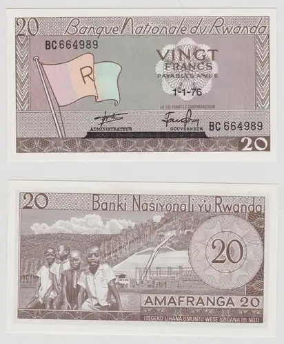 20 Francs Banknote Rwanda Ruanda Urundi 1976 kassenfrisch UNC (151736)