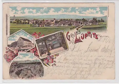 11390 Ak Lithographie Gruß aus Lüptitz bei Wurzen Gasthof, Steinbruch usw. 1899
