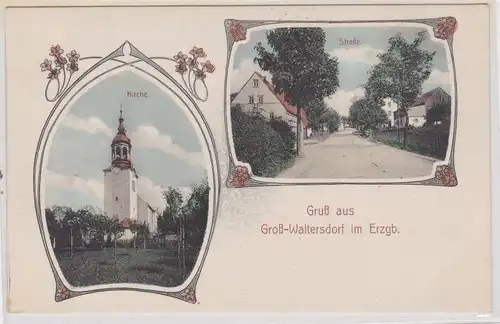 902540 Mehrbild Ak Gruß aus Groß-Waltersdorf im Erzgebirge Kirche, Straße um1910