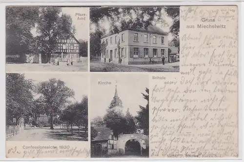 903705 Mehrbild Ak Gruß aus Miechelwitz Schule, Kirche Pfarramt usw. 1912