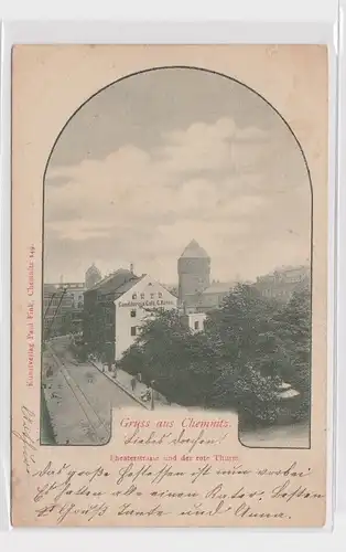 905028 AK Gruss aus Chemnitz - Theaterstrasse und der rote Thurm 1900