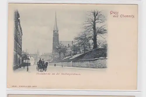 905813 AK Gruss aus Chemnitz - Nicolaikirche an der Stollbergerstrasse um 1900