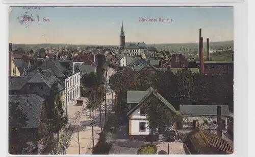 905630 Soldatenkarte AK Grüna - Blick vom Rathaus, Straßenansicht mit Allee 1912
