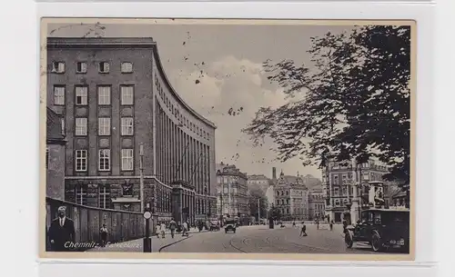906186 AK Chemnitz - Falkeplatz, Straßenansicht mit Schienen 1936