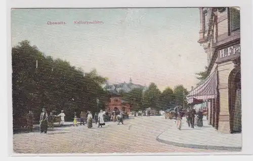 905674 AK Chemnitz - Kaßbergauffahrt, Straßenansicht mit Menschen 1910