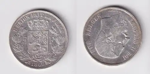 5 Francs Silber Münze Belgien 1869 Leopold II. (165388)