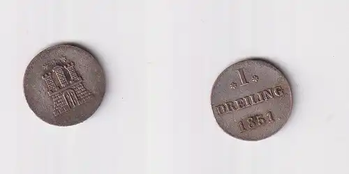 1 Dreiling Silber Münze Hamburg 1851 ss (158951)