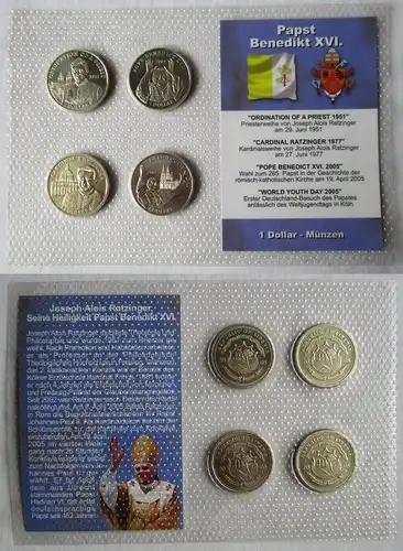 KMS Kursmünzensatz 4x 1 Dollar Liberia 2005 Papst Benedikt XVI. (163215)
