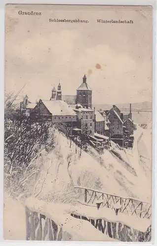 19170 Feldpost AK Graudenz (Grudziądz) Schlossbergabhang, Winterlandschaft 1915