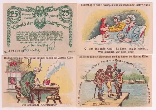 4 Banknoten Notgeld Stadt Neuruppin 1921 (162966)