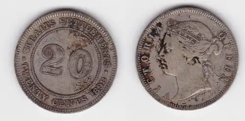 20 Cents Silber Münze Straits Settlements 1898 ss (120606)