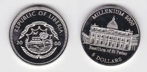 5 Dollar Nickel Münze Liberia 2000 Millenium Basilika St.Peter (140892)