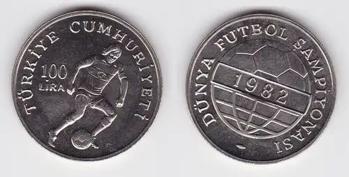 100 Lira Kupfer Nickel Münze Türkei Fussball WM 1982 in Spanien Stgl. (141507)