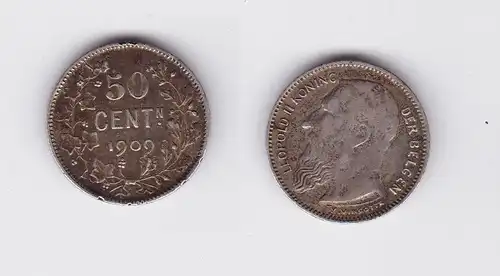 50 Centimes Silber Münze Belgien 1909 (119896)