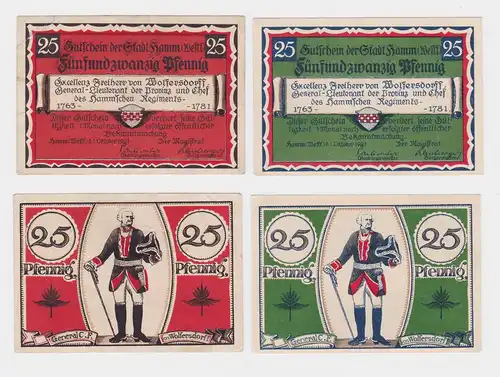 2 x 25 Pfennig Banknoten Stadt Hamm in Westfalen 1.10.1921 (119987)