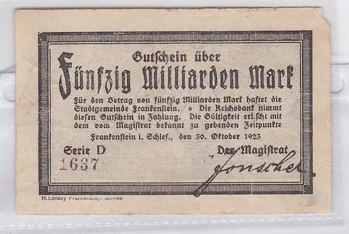 50 Milliarden Mark Banknote Frankenstein in Schlesien 30.10.1923 (118846)