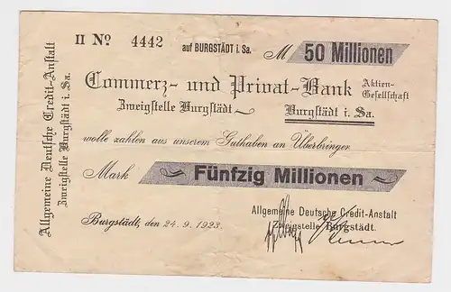 50 Millionen Mark Banknote Credit Anstalt Burgstädt 24.9.1923 (118137)