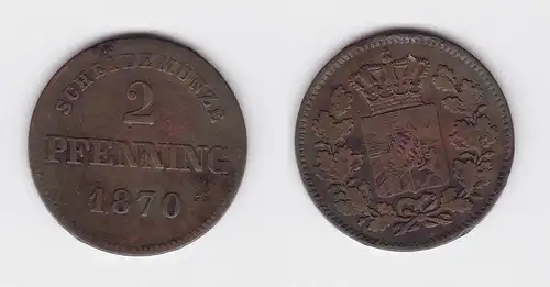 2 Pfennig Kupfer Münze Bayern 1870 (119197)