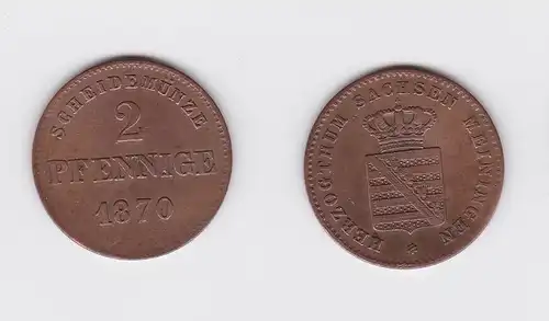 2 Pfennige Kupfer Münze Sachsen Meiningen 1870 (119427)