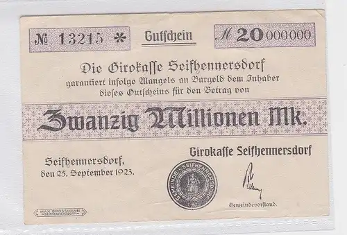 20 Millionen Mark Banknote Girokasse Seifhennersdorf 25.09.1923 (118667)