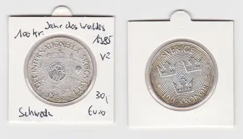 100 Kronen Silbermünze Schweden Jahr des Waldes 1985 vz (144318)