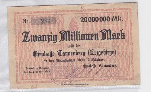 20 Millionen Mark Banknote Girokasse Tannenberg im Erz. 19.09.1923 (118876)