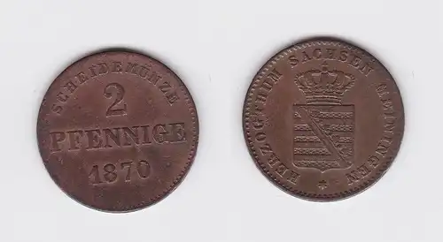 2 Pfennige Kupfer Münze Sachsen Meiningen 1870 (115822)
