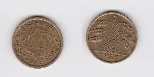 10 Reichspfennig Messing Münze Deutsches Reich 1933 J, Jäger 317 (119724)