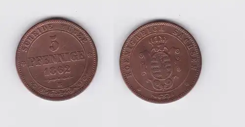 5 Pfennige Kupfer Münze Sachsen 1862 B (119068)