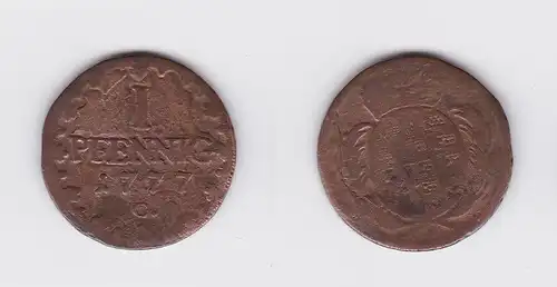 1 Pfennig Kupfer Münze Sachsen 1777 C (118966)