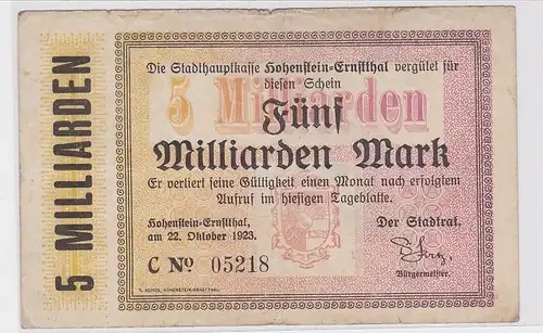5 Milliarden Mark Banknote Hohenstein Ernstthal 22.10.1923 (118859)