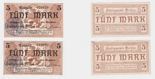 2 x 5 Mark Banknoten Stadtgemeinde Dirschau Tczew 15.11.1918 (118958)