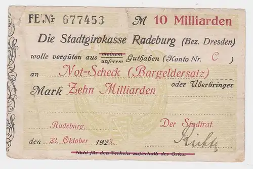 10 Milliarden Mark Banknote Girokasse Radeburg 23.Oktober 1923 (116493)