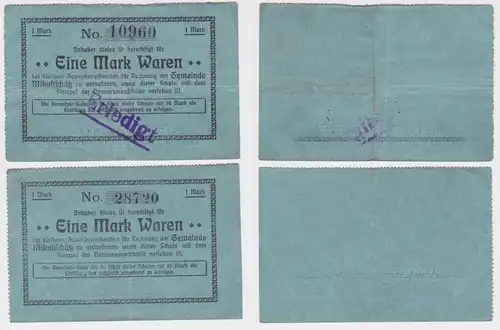 2 x 1 Mark Banknote Notgeld Mikultschütz Donnersmarckhütte in Zabrze (130379)