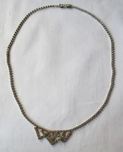 hübsche Damen Halskette silberfarbener Modeschmuck, viele Ziersteine (125001)