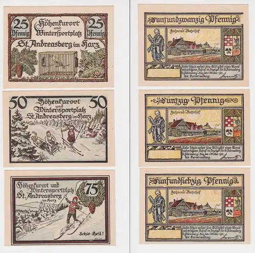 25,50 & 75 Pfennig Banknoten Notgeld Kurverwaltung St.Andreasberg 1921 (137943)