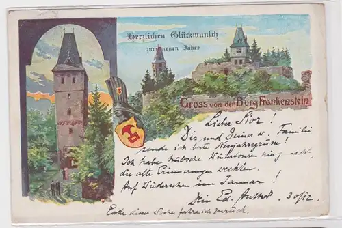 85528 Ak Gruss von der Burg Frankenstein - Herzlichen Glückwunsch zum neuen Jahr