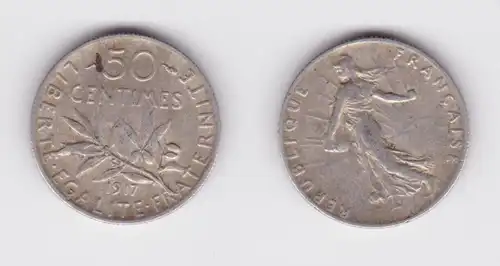 50 Centimes Silber Münze Frankreich 1917 ss (132619)