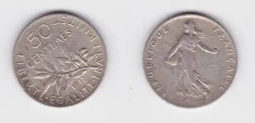 50 Centimes Silber Münze Frankreich 1917 ss (131346)