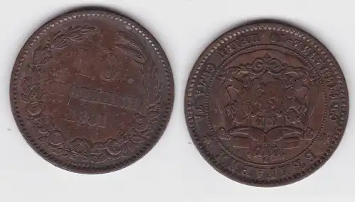 10 Stotinki Kupfer Münze Bulgarien 1881 Ferdinand I. ss (140500)