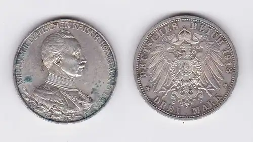 3 Mark Silbermünze Preussen Kaiser Wilhelm II in Uniform 1913 Jäger 112 (117154)