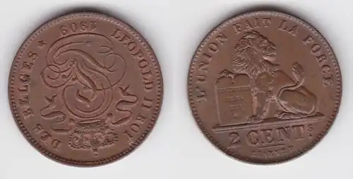 2 Centimes Kupfer Münze Belgien 1909 vz (142965)