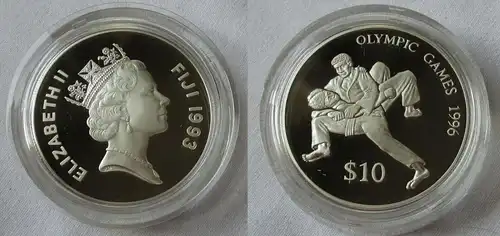 10 Dollar Silber Münze Fiji Fidschi Olympiade Atlanta 1996 2 Judoka PP (134781)