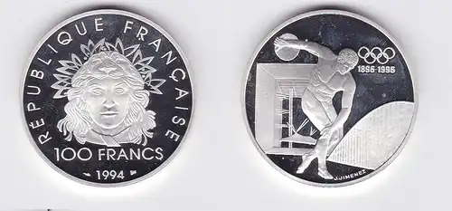 100 Franc Silber Münze Frankreich 1994 100 Jahre olympische Spiele 1996 (118186)