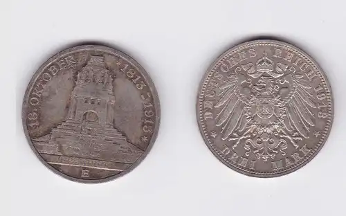 3 Mark Silbermünze Sachsen Völkerschlachtdenkmal Leipzig 1913 Jäger 140 (117152)