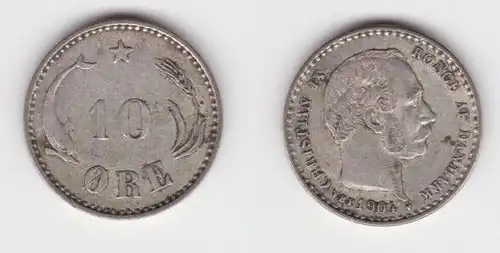 10 Öre Silber Münze Dänemark Delphin 1904 ss (143142)